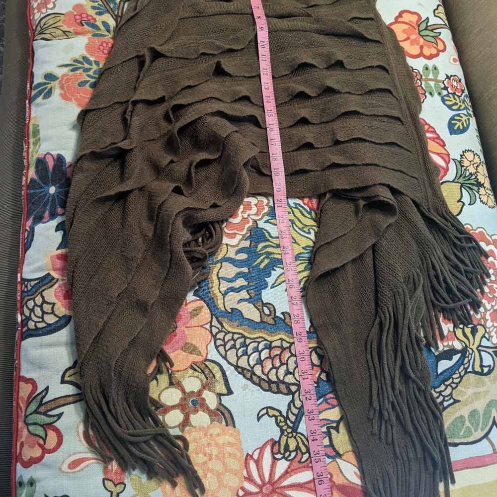 Olive green poncho with fringe OSFM